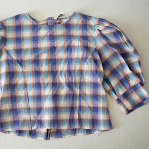 Zara puffed sleeve purple plaid top size small S 4/6